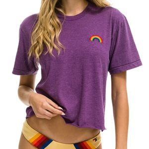 Aviator Nation RAINBOW EMBROIDERY BOYFRIEND TEE small new